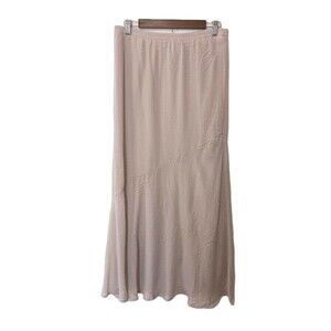 AGB Maxi Skirt M Beige Crinkled Texture Asymmetrical Hem Elastic Waist Lined